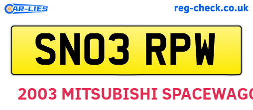SN03RPW are the vehicle registration plates.