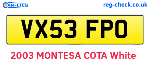 VX53FPO are the vehicle registration plates.