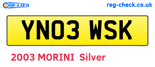 YN03WSK are the vehicle registration plates.