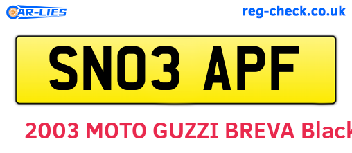 SN03APF are the vehicle registration plates.