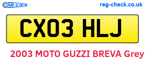 CX03HLJ are the vehicle registration plates.
