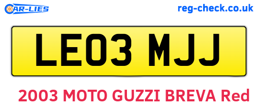 LE03MJJ are the vehicle registration plates.