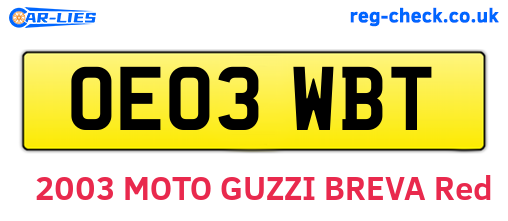 OE03WBT are the vehicle registration plates.