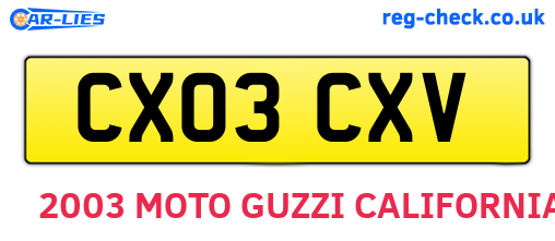 CX03CXV are the vehicle registration plates.