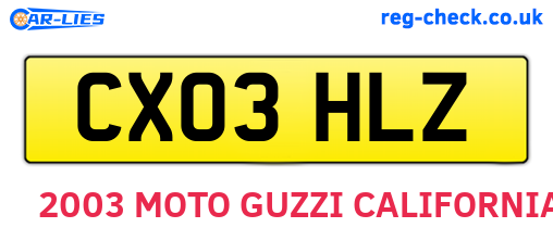 CX03HLZ are the vehicle registration plates.