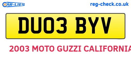 DU03BYV are the vehicle registration plates.