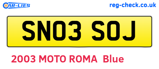 SN03SOJ are the vehicle registration plates.