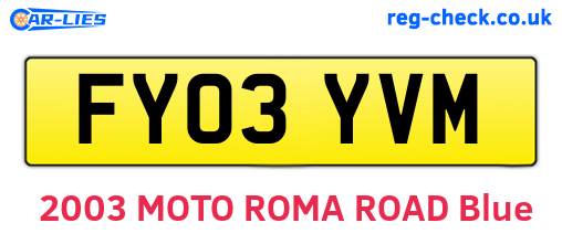 FY03YVM are the vehicle registration plates.