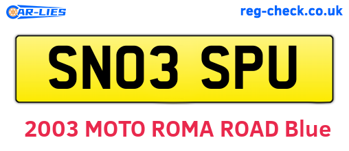SN03SPU are the vehicle registration plates.