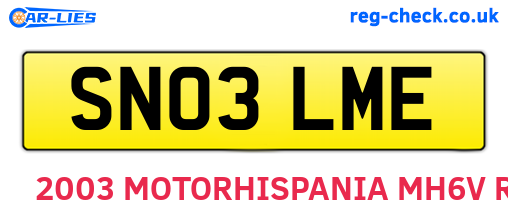 SN03LME are the vehicle registration plates.