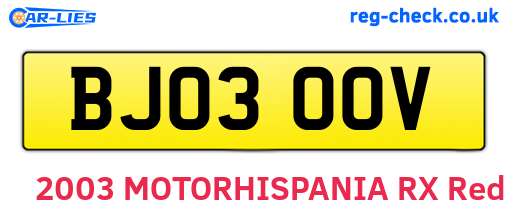 BJ03OOV are the vehicle registration plates.