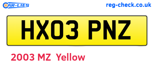 HX03PNZ are the vehicle registration plates.