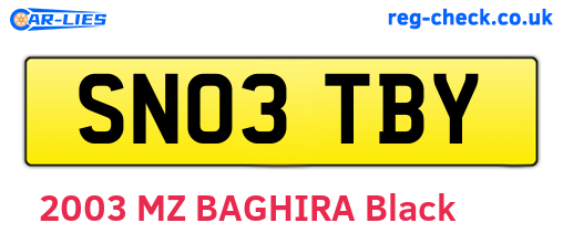 SN03TBY are the vehicle registration plates.