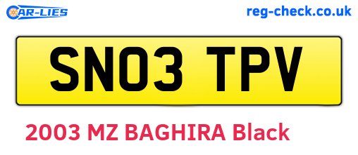 SN03TPV are the vehicle registration plates.