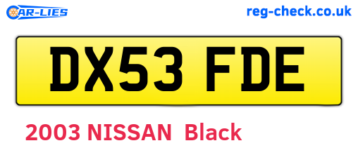 DX53FDE are the vehicle registration plates.
