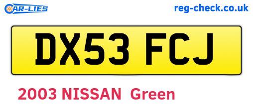 DX53FCJ are the vehicle registration plates.