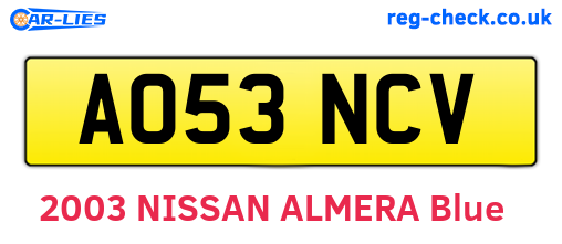 AO53NCV are the vehicle registration plates.