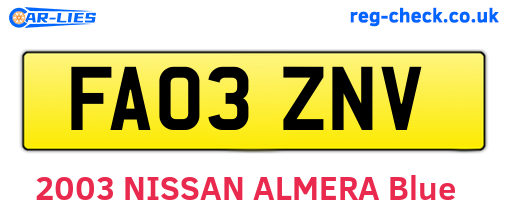 FA03ZNV are the vehicle registration plates.