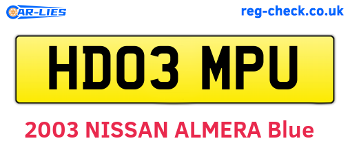HD03MPU are the vehicle registration plates.