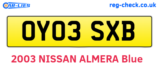 OY03SXB are the vehicle registration plates.