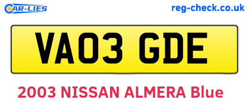VA03GDE are the vehicle registration plates.