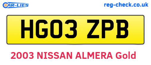 HG03ZPB are the vehicle registration plates.