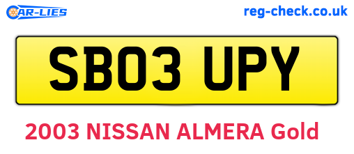 SB03UPY are the vehicle registration plates.