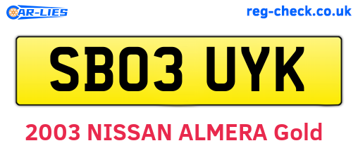 SB03UYK are the vehicle registration plates.
