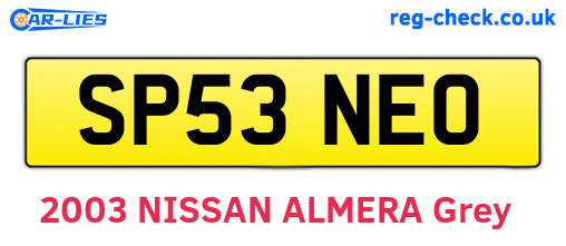 SP53NEO are the vehicle registration plates.