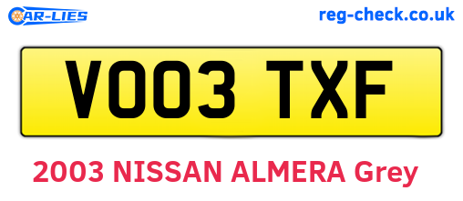 VO03TXF are the vehicle registration plates.