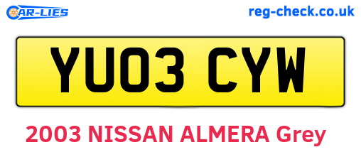 YU03CYW are the vehicle registration plates.