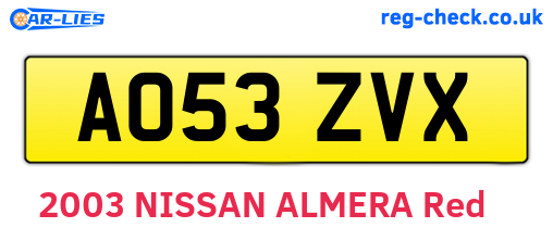 AO53ZVX are the vehicle registration plates.