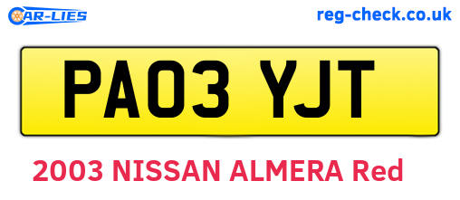 PA03YJT are the vehicle registration plates.