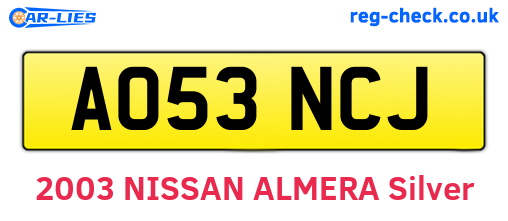 AO53NCJ are the vehicle registration plates.