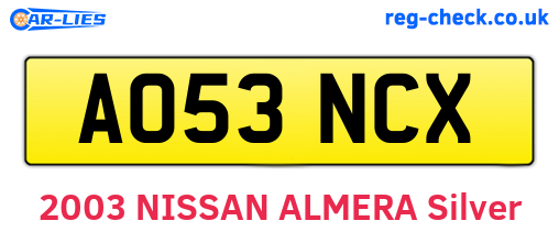 AO53NCX are the vehicle registration plates.