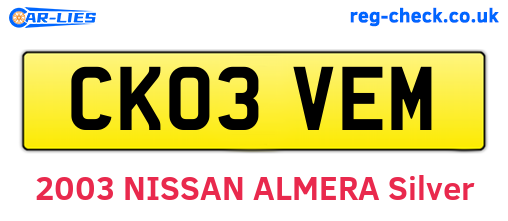 CK03VEM are the vehicle registration plates.