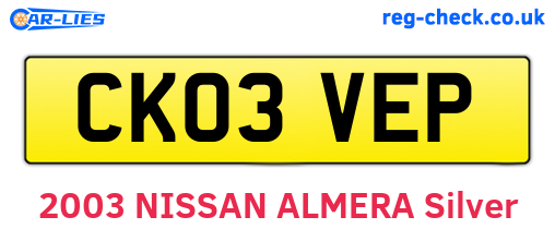 CK03VEP are the vehicle registration plates.