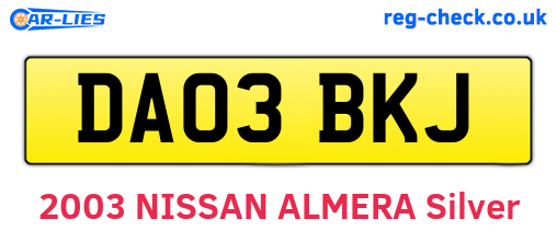 DA03BKJ are the vehicle registration plates.