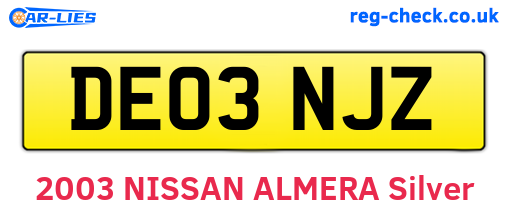 DE03NJZ are the vehicle registration plates.