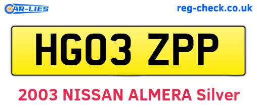 HG03ZPP are the vehicle registration plates.