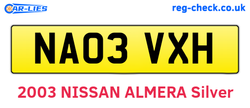 NA03VXH are the vehicle registration plates.