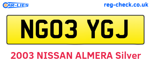 NG03YGJ are the vehicle registration plates.