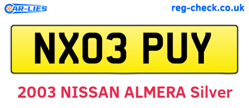 NX03PUY are the vehicle registration plates.