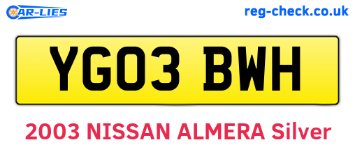 YG03BWH are the vehicle registration plates.