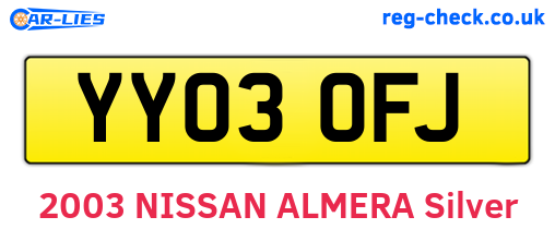 YY03OFJ are the vehicle registration plates.