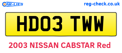 HD03TWW are the vehicle registration plates.