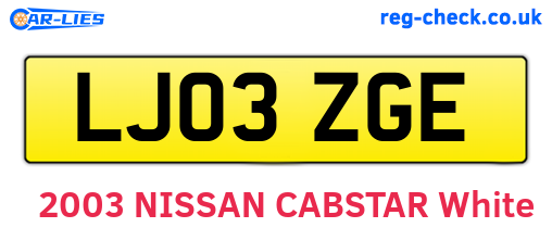 LJ03ZGE are the vehicle registration plates.