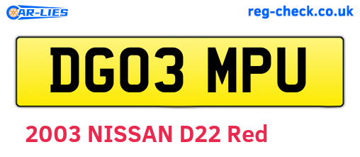 DG03MPU are the vehicle registration plates.