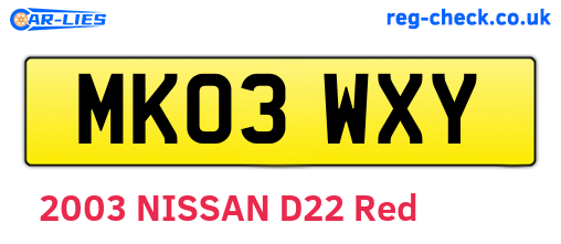 MK03WXY are the vehicle registration plates.