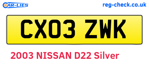 CX03ZWK are the vehicle registration plates.